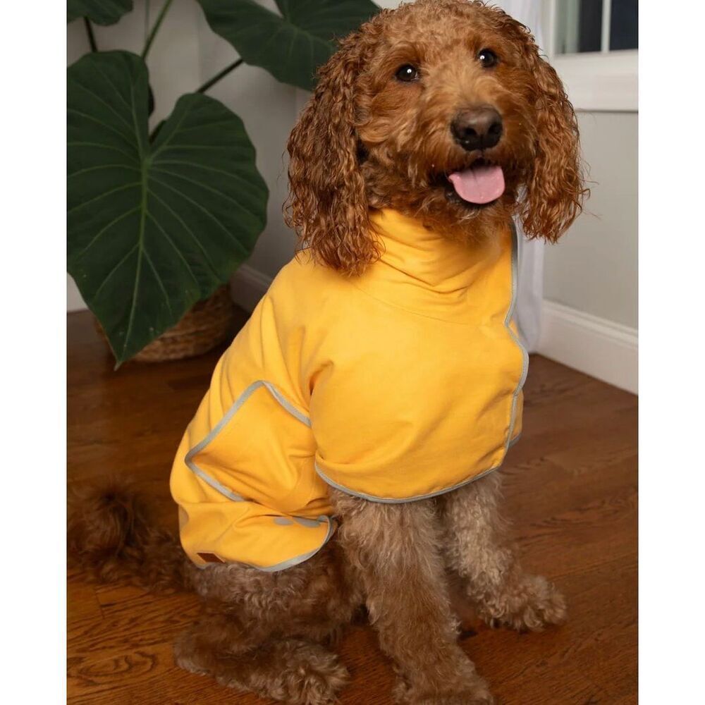 PoutyโPaws Wag-a-Dry Dog Bath Robe Yellow Size Small Super Absorbent NWT